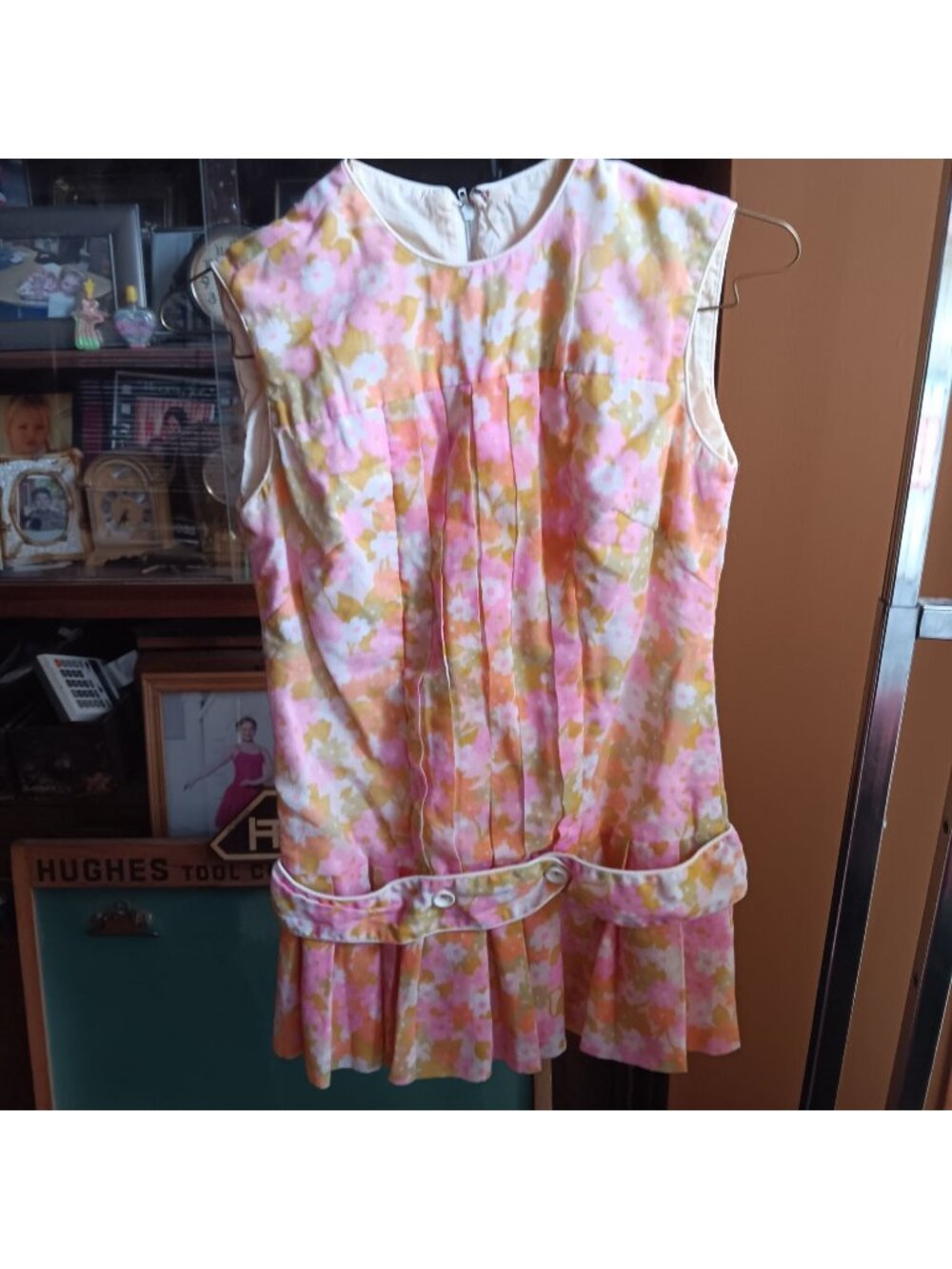 Vintage sz 4 XS 1960's Empire Waist Floral Sleeveless Dress Drop Waist